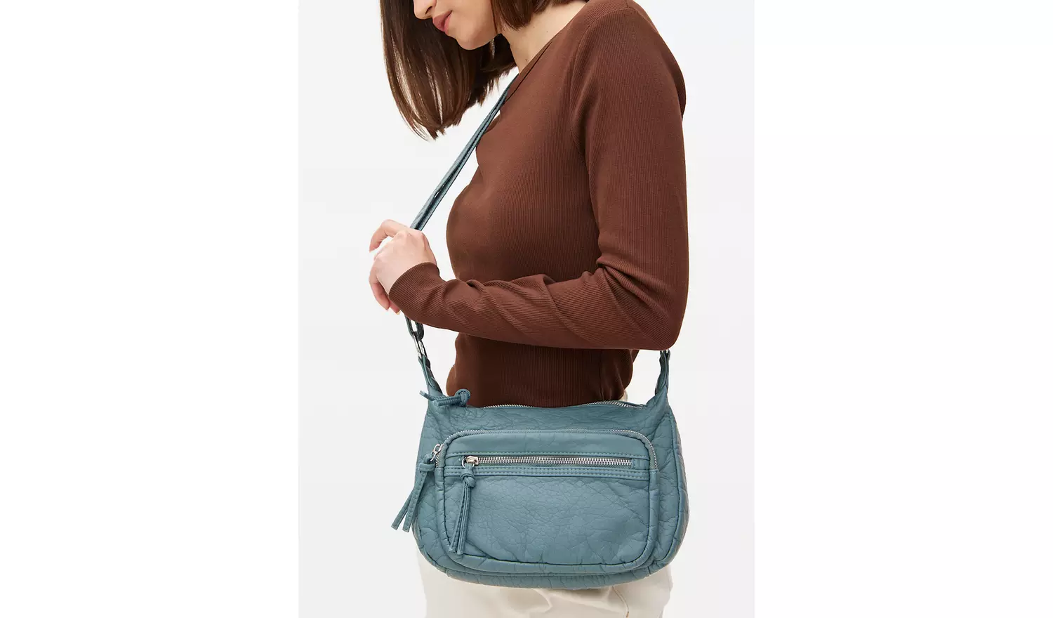 Blue Washed Faux Leather Crossbody Bag One Size