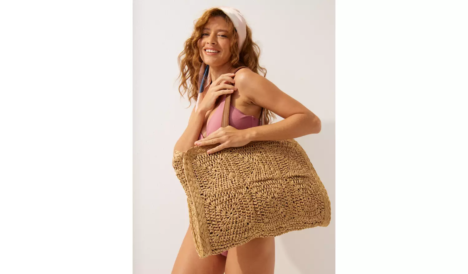 Straw Crochet Tote Bag One Size