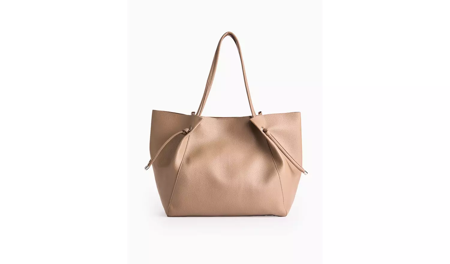 Dark Beige Faux Leather Pleat Shopper Bag One Size