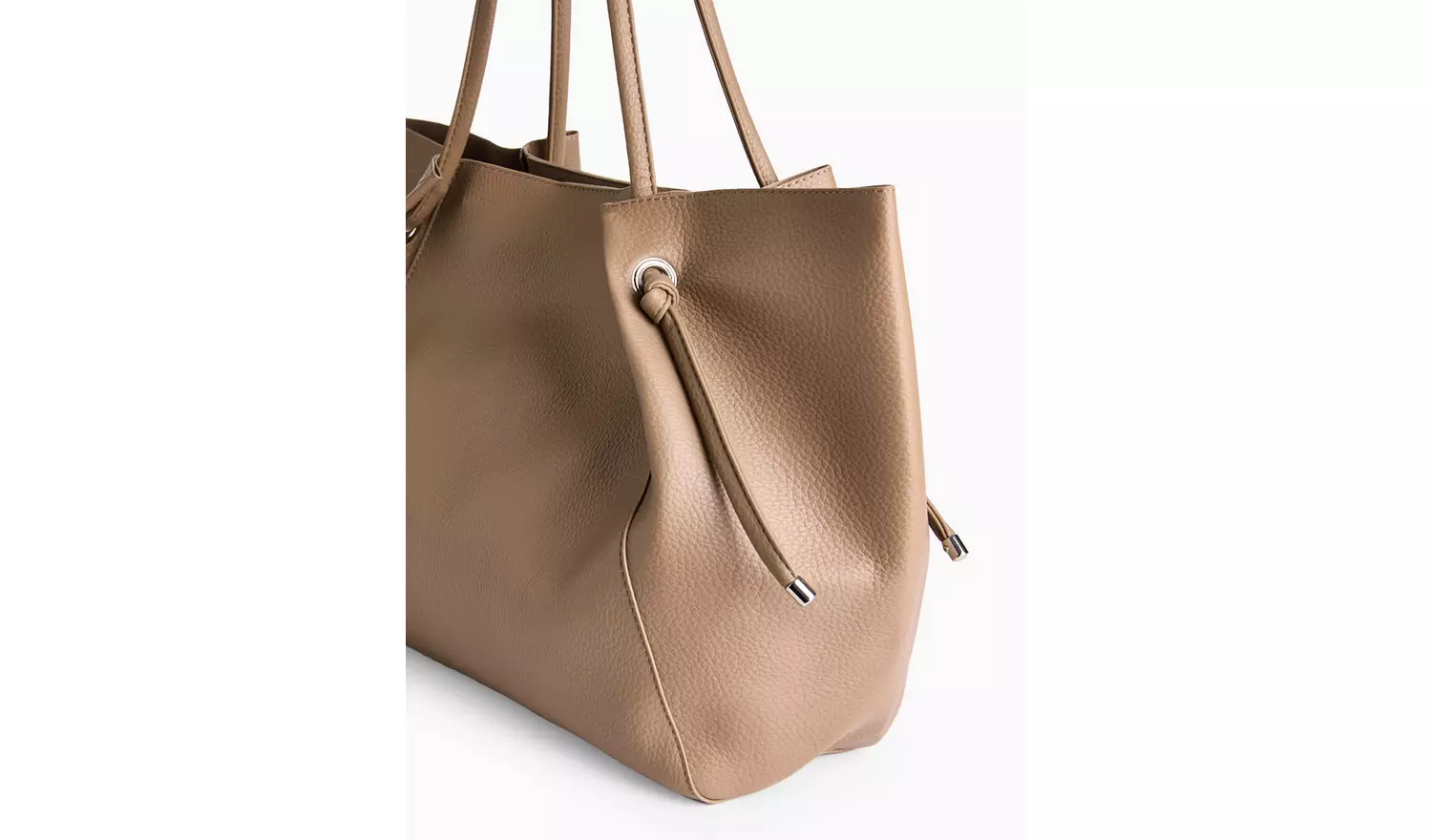 Dark Beige Faux Leather Pleat Shopper Bag One Size