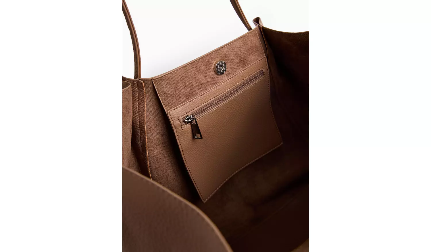 Dark Beige Faux Leather Pleat Shopper Bag One Size