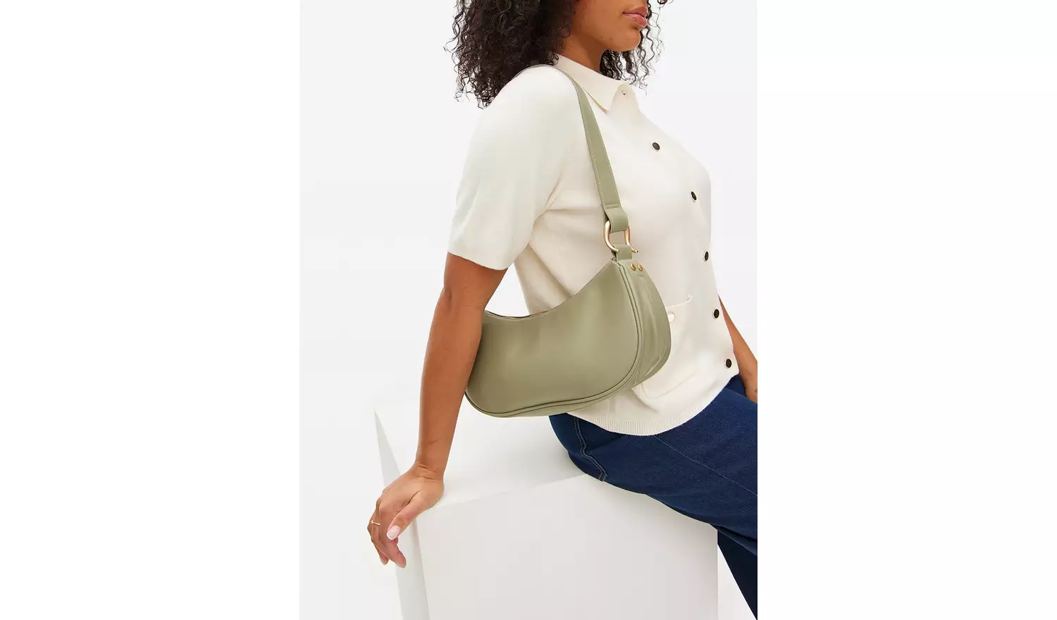 Sage Green PU Baguette Shoulder Bag One Size