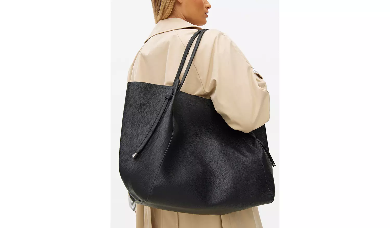 Black Faux Leather Pleat Shopper Bag One Size