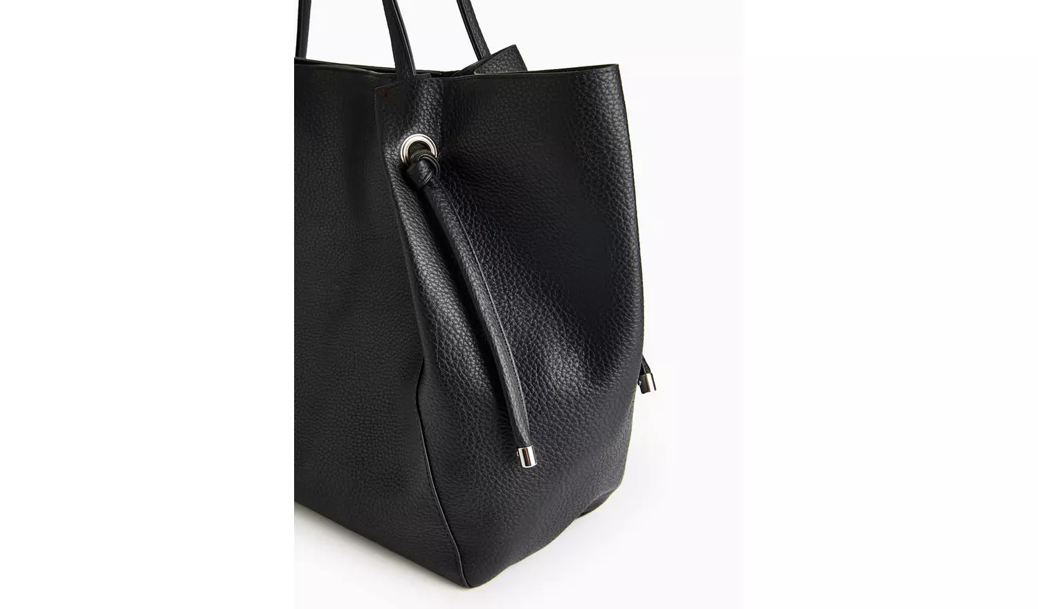 Black Faux Leather Pleat Shopper Bag One Size