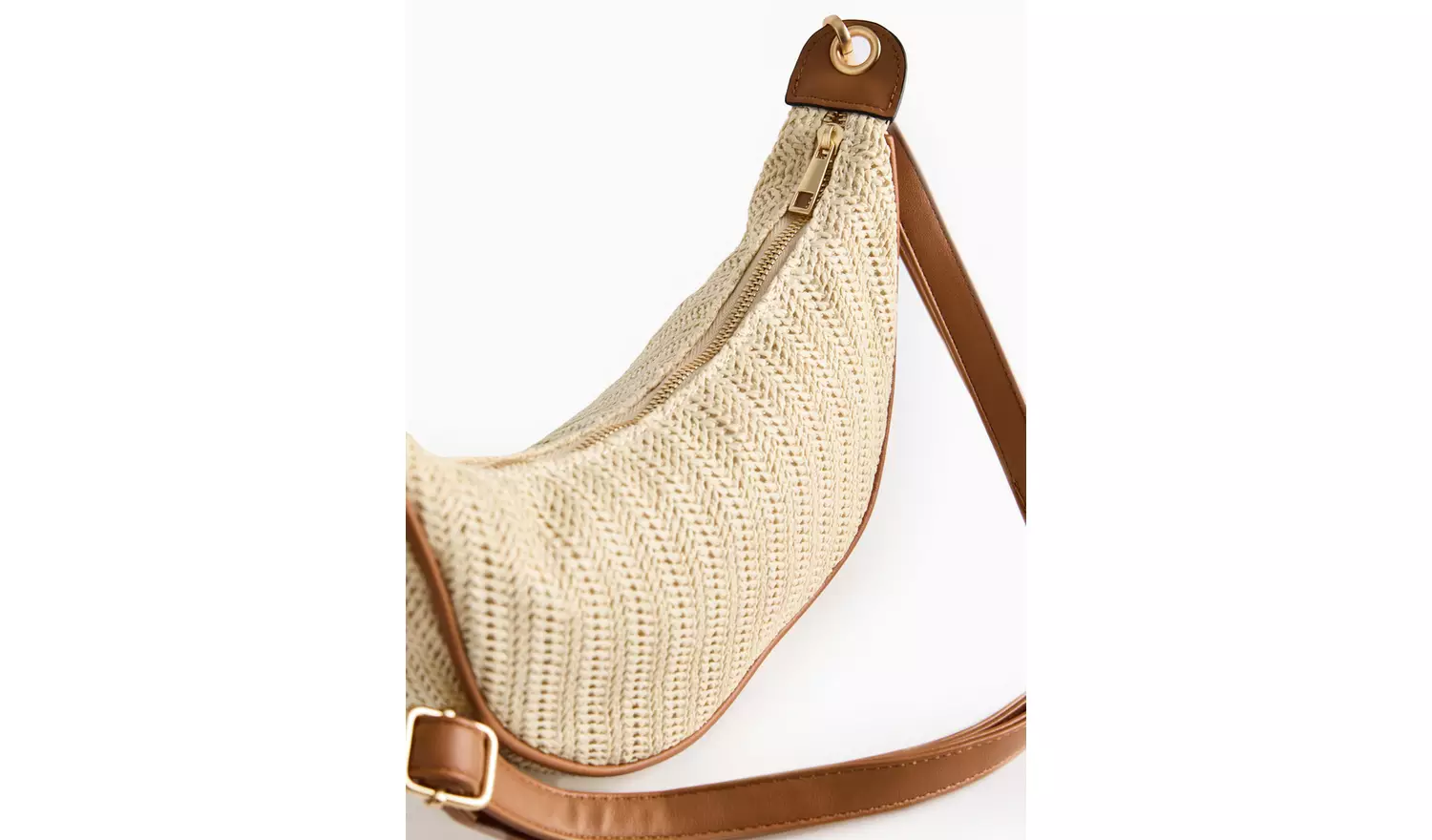 Natural Straw Half Moon Bag One Size