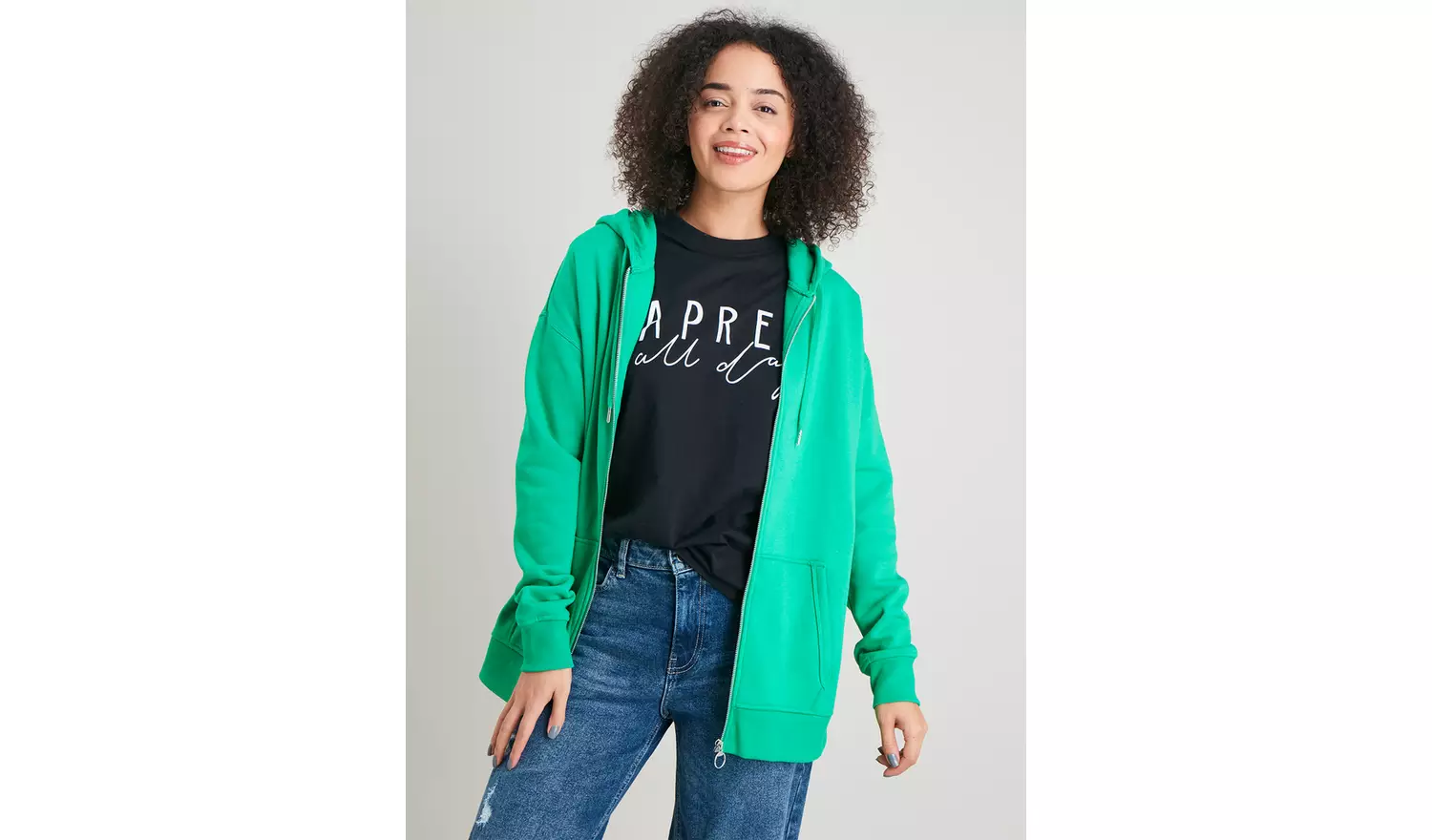 Green Zip-Through Longline Hoodie M