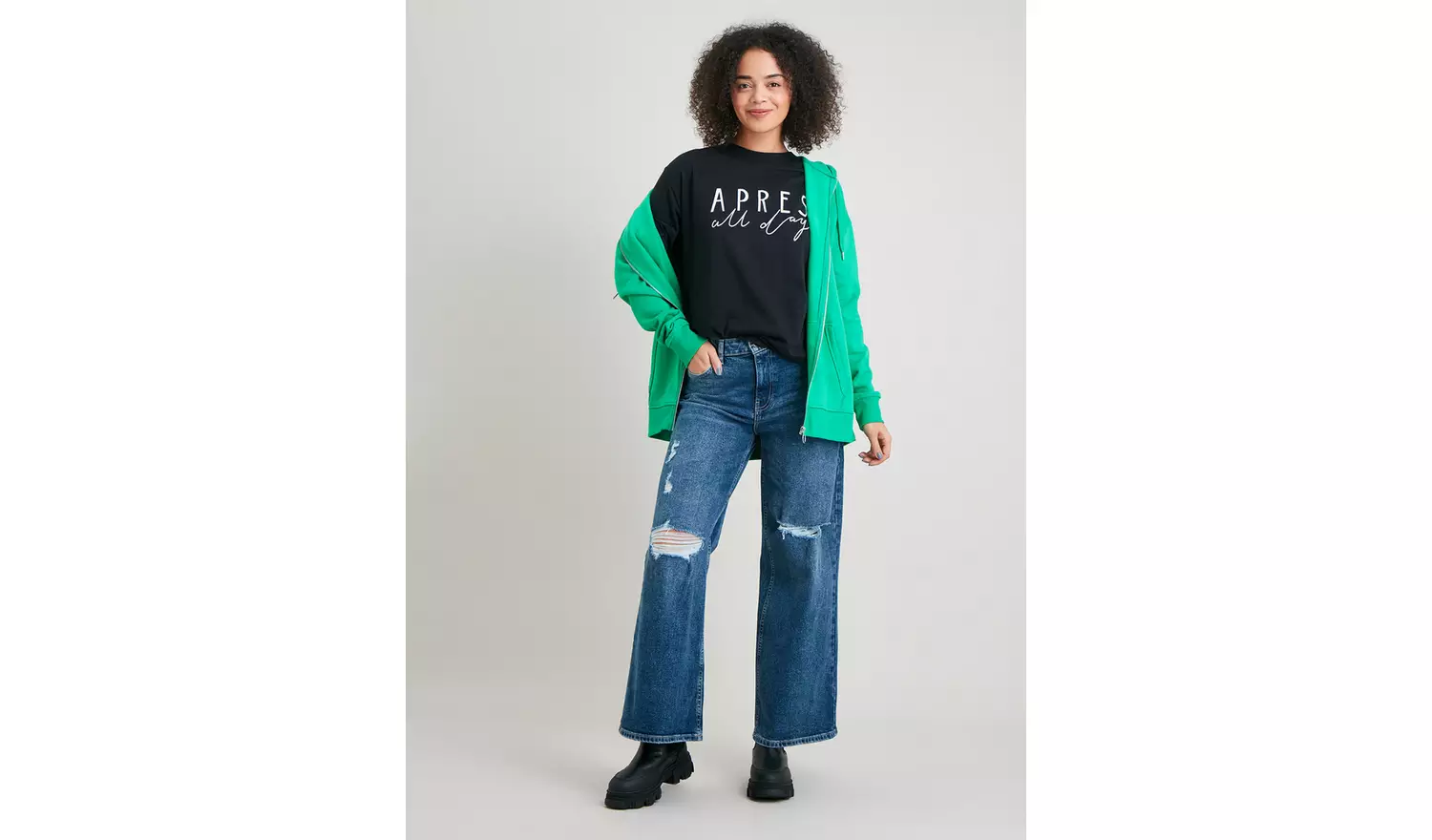 Green Zip-Through Longline Hoodie M