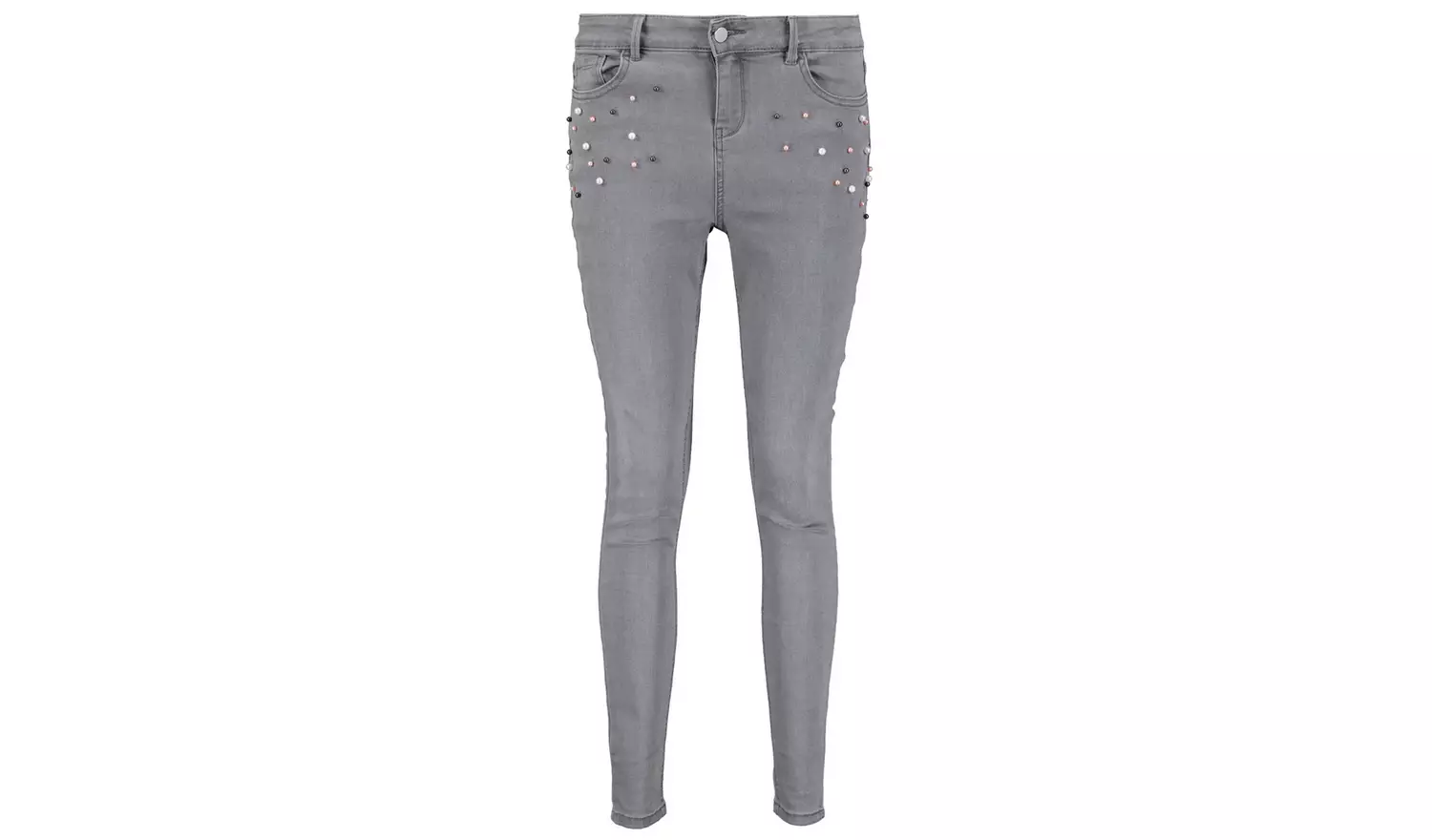 Grey Fashion Pearl Skinny Jeans - 8L