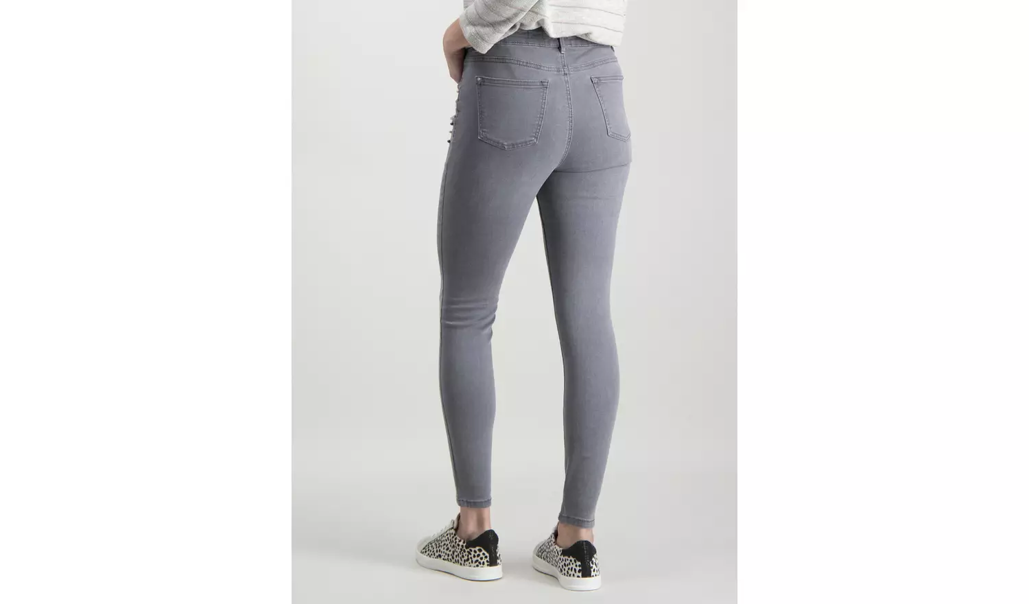 Grey Fashion Pearl Skinny Jeans - 8S