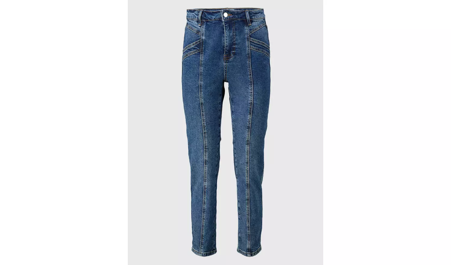 Dark Denim Straight Leg Panel Jeans With Stretch - 8