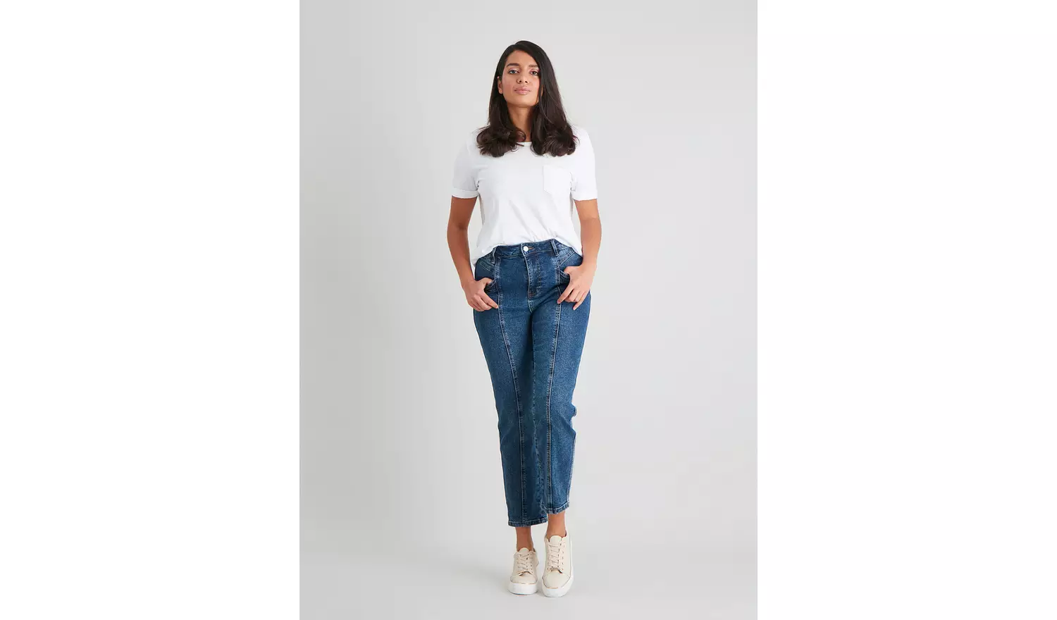 Dark Denim Straight Leg Panel Jeans With Stretch - 16