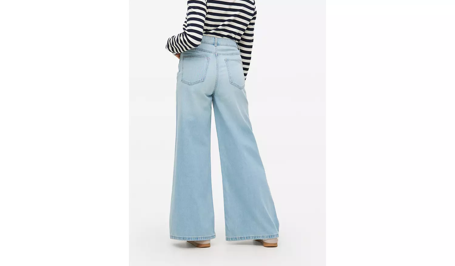 Light Rinse Flared Palazzo Denim Jeans 8L