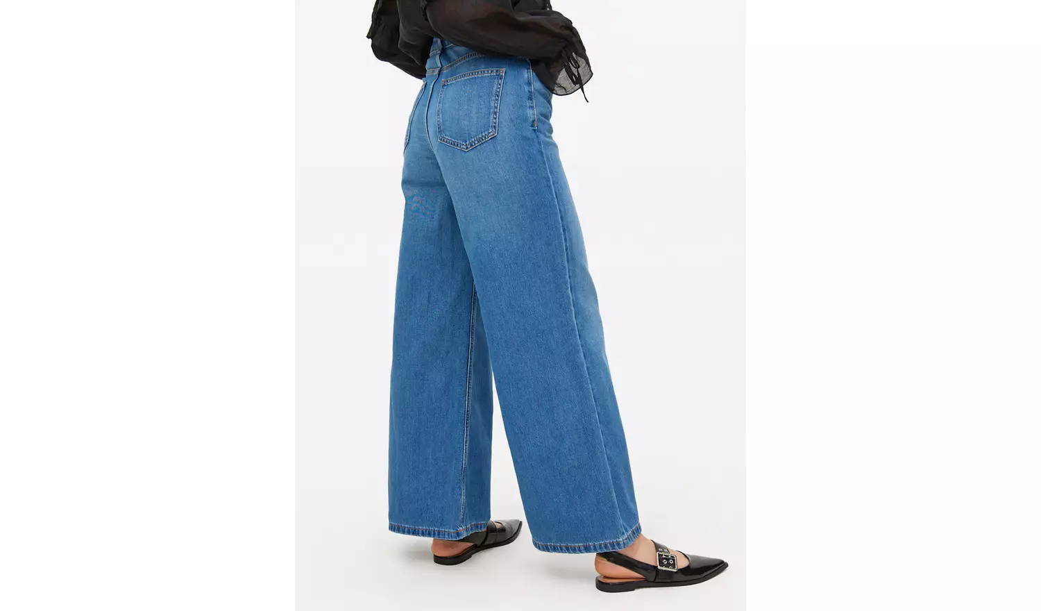 Mid Rinse Flared Palazzo Denim Jeans 12L