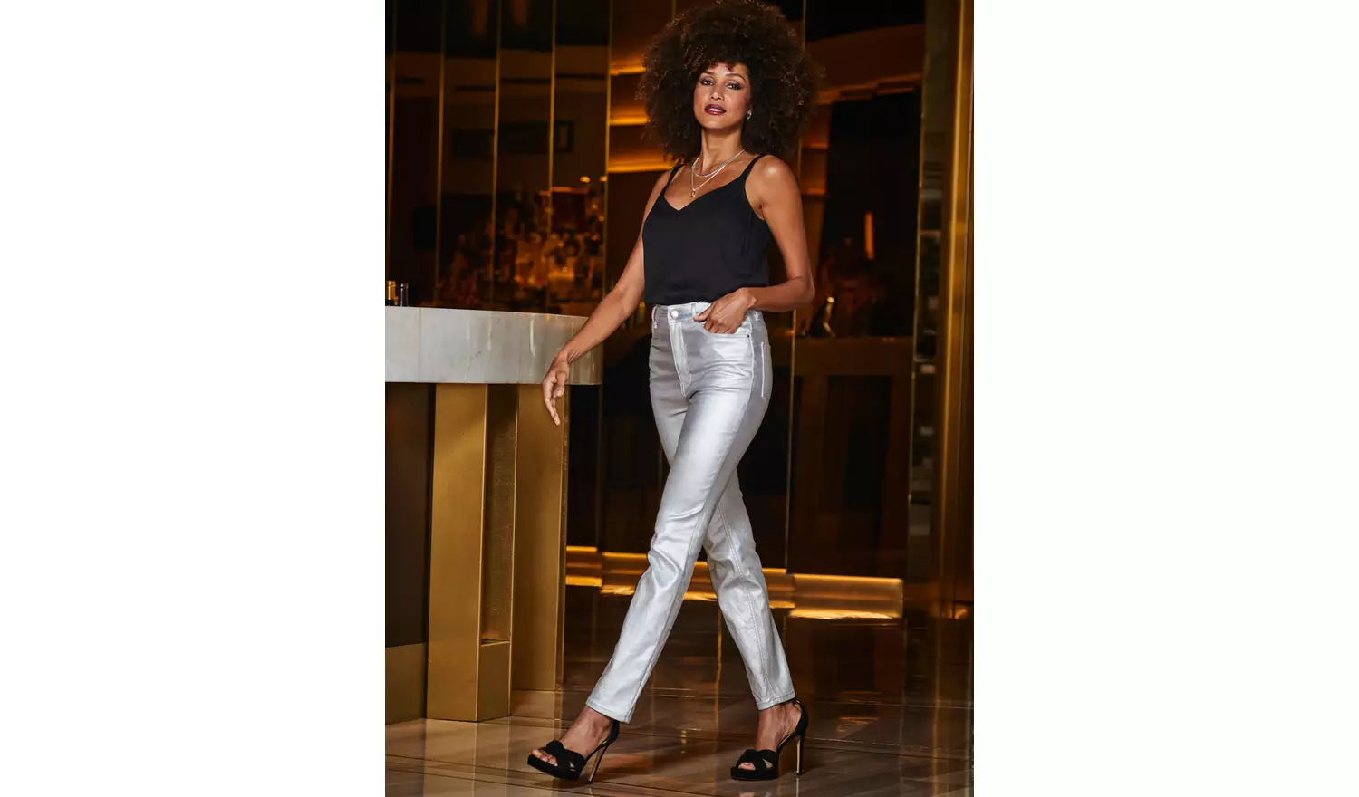 SOSANDAR Silver Metallic Slim Leg Jean 6