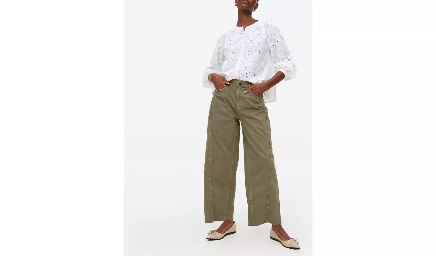 Khaki Relaxed Denim Barrel Leg Jeans 16S