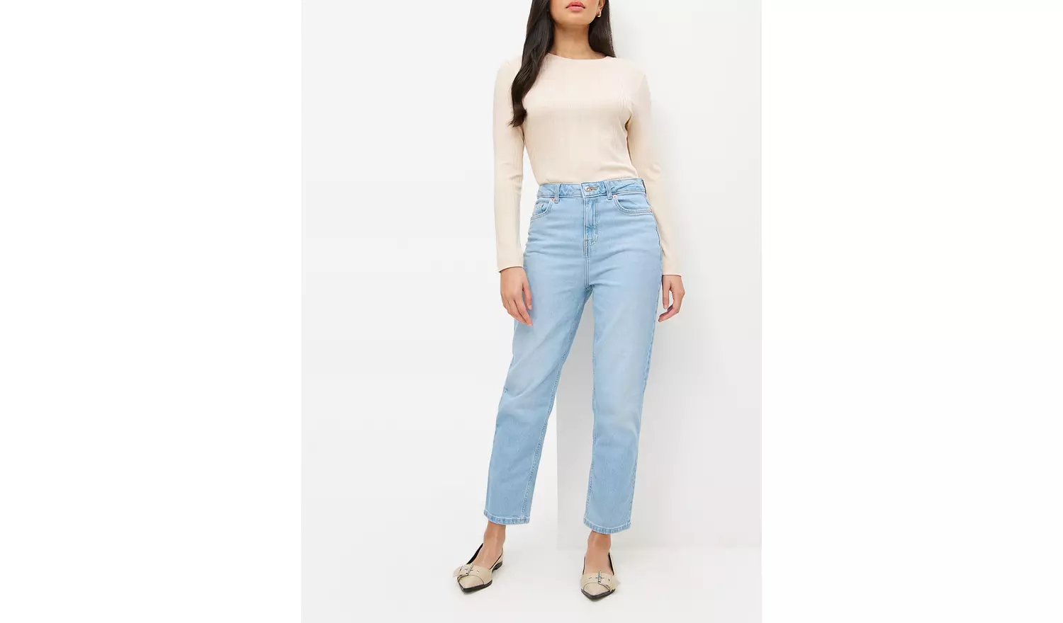 Bleach Washed Denim Relaxed Straight Jeans 8L