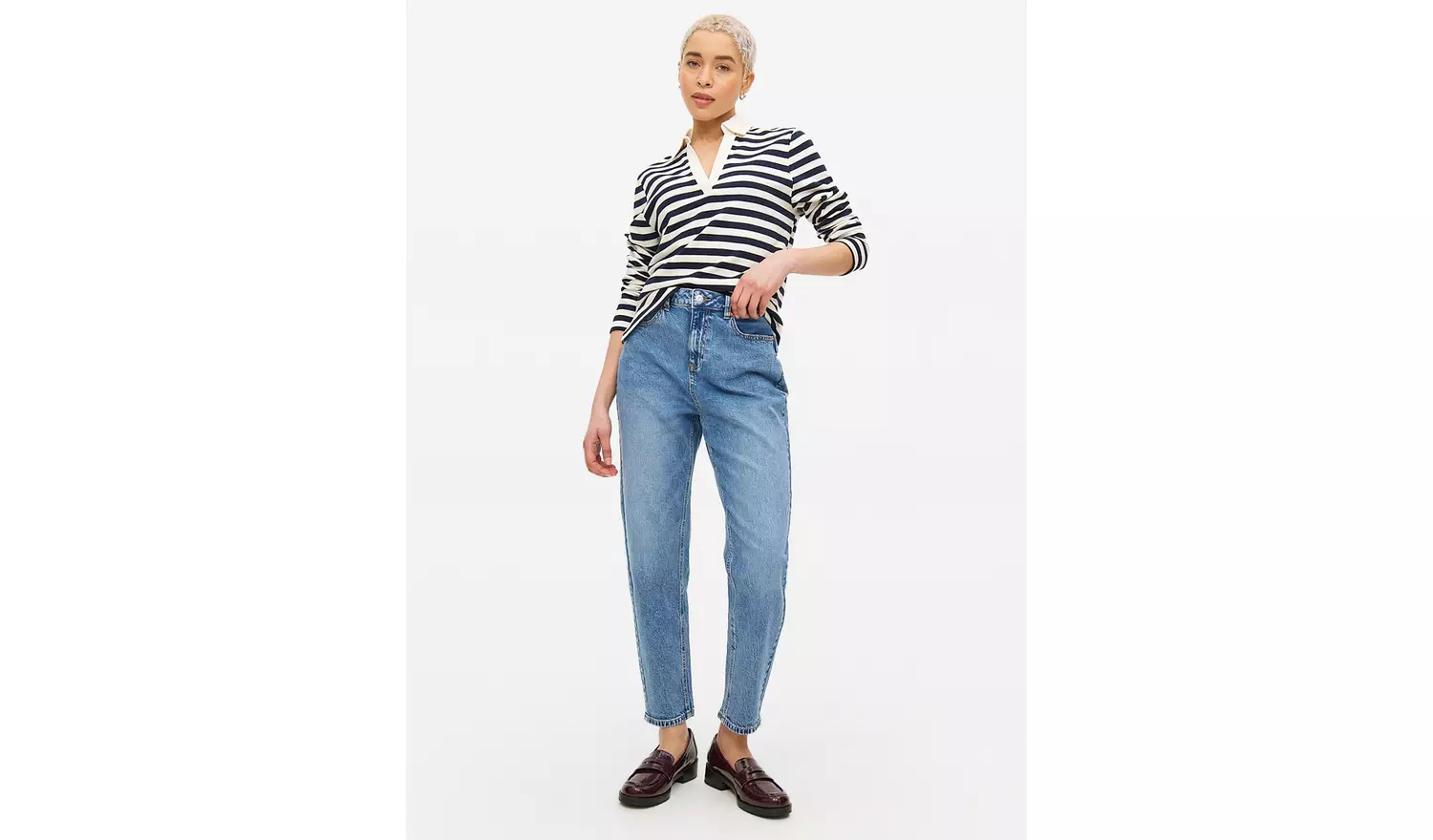 Mid Rinse Denim High Rise Mom Jeans 12L