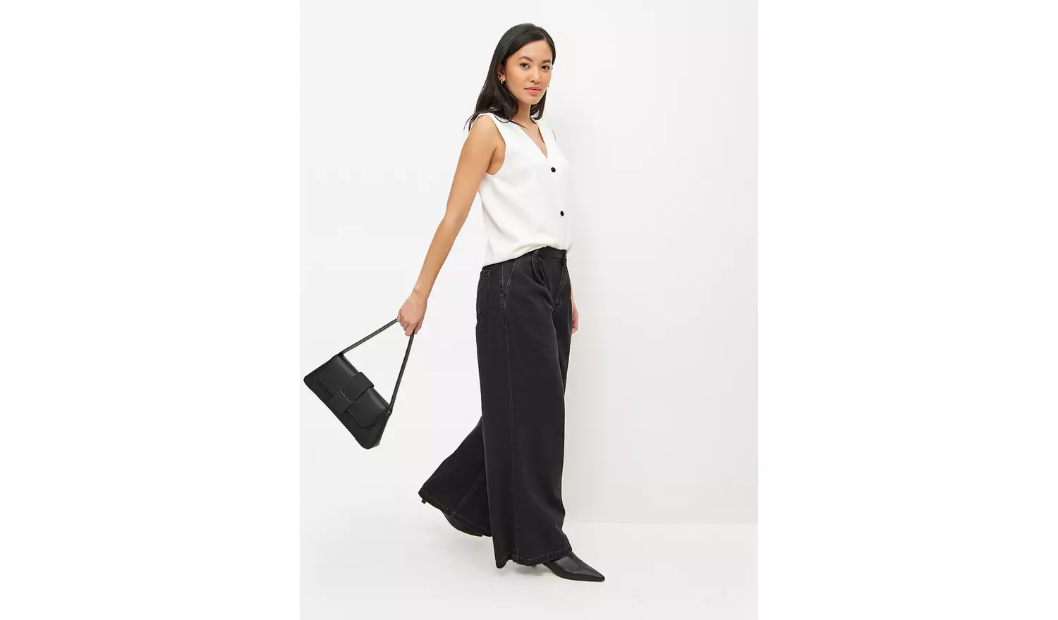 Black Denim Ultra Wide Leg Jeans 16R