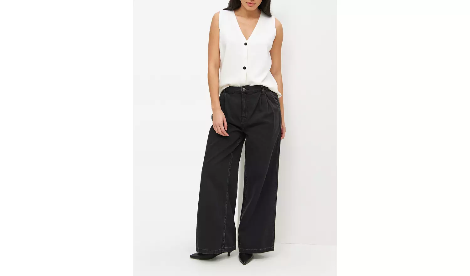 Black Denim Ultra Wide Leg Jeans 12R