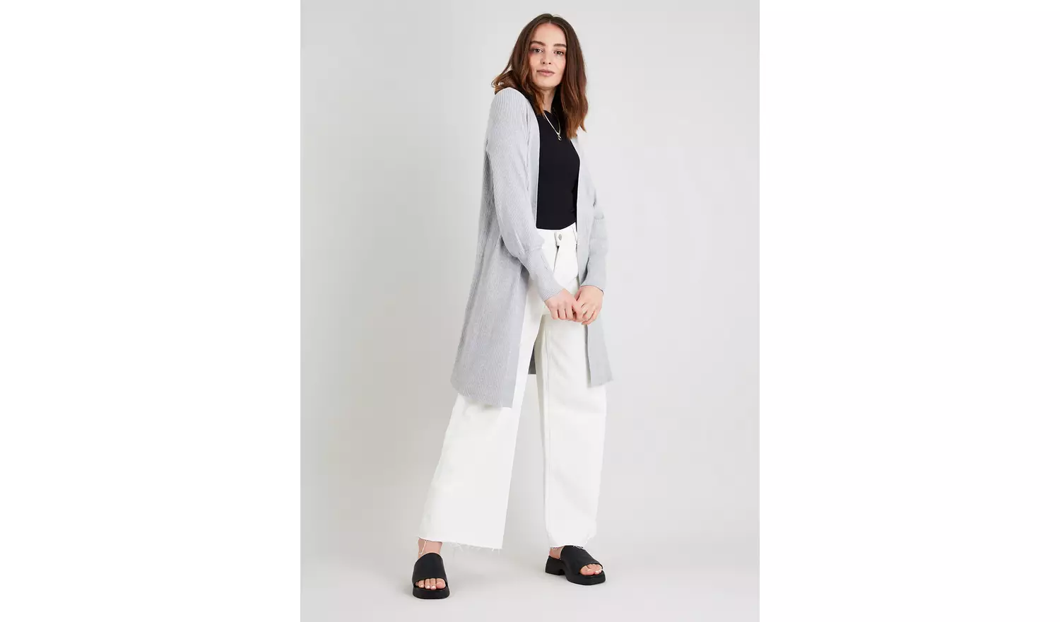 Grey Ribbed Knit Longline Cardigan - 8