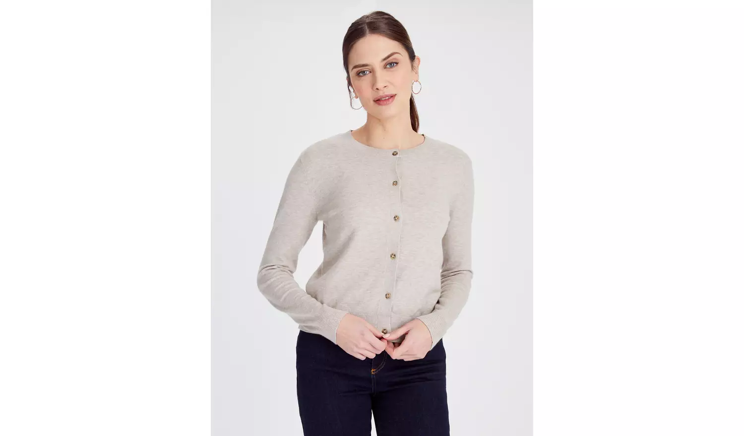 Oatmeal Soft Touch Crew Neck Cardigan 18