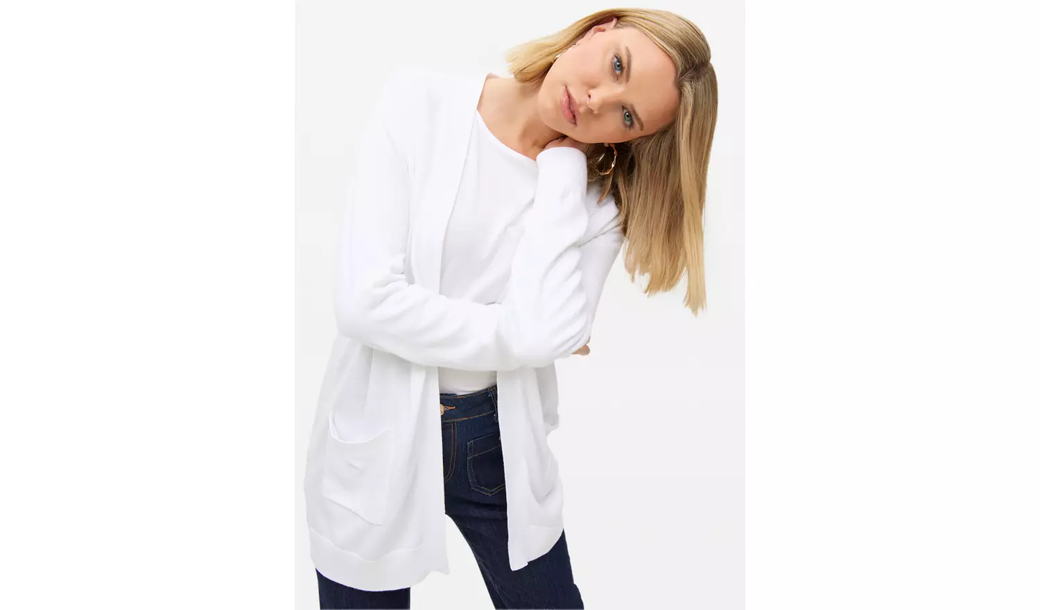 White Pocket Longline Cardigan 6