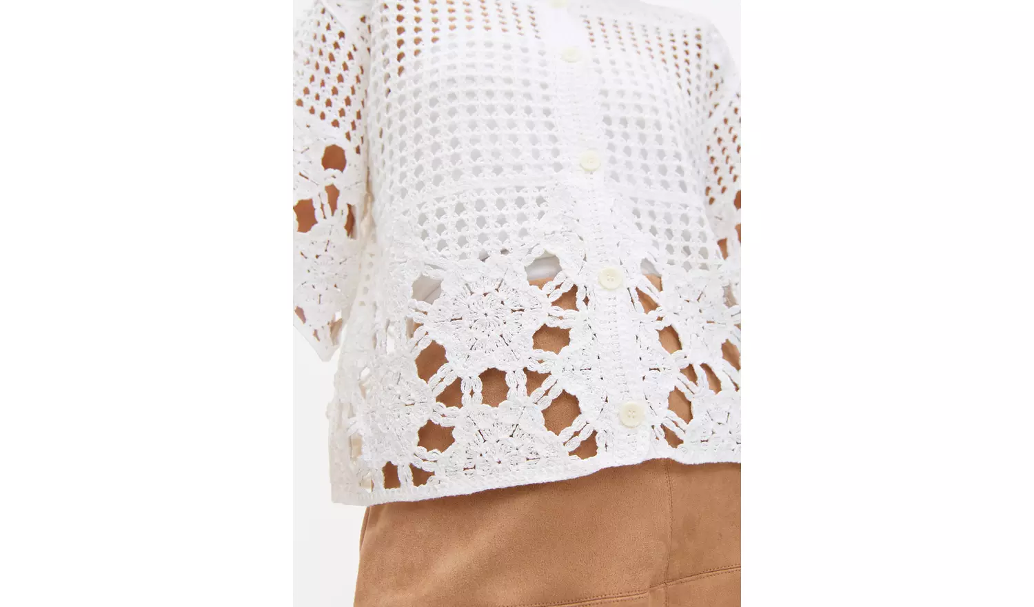 White Crochet Stitch Boxy Cardigan S