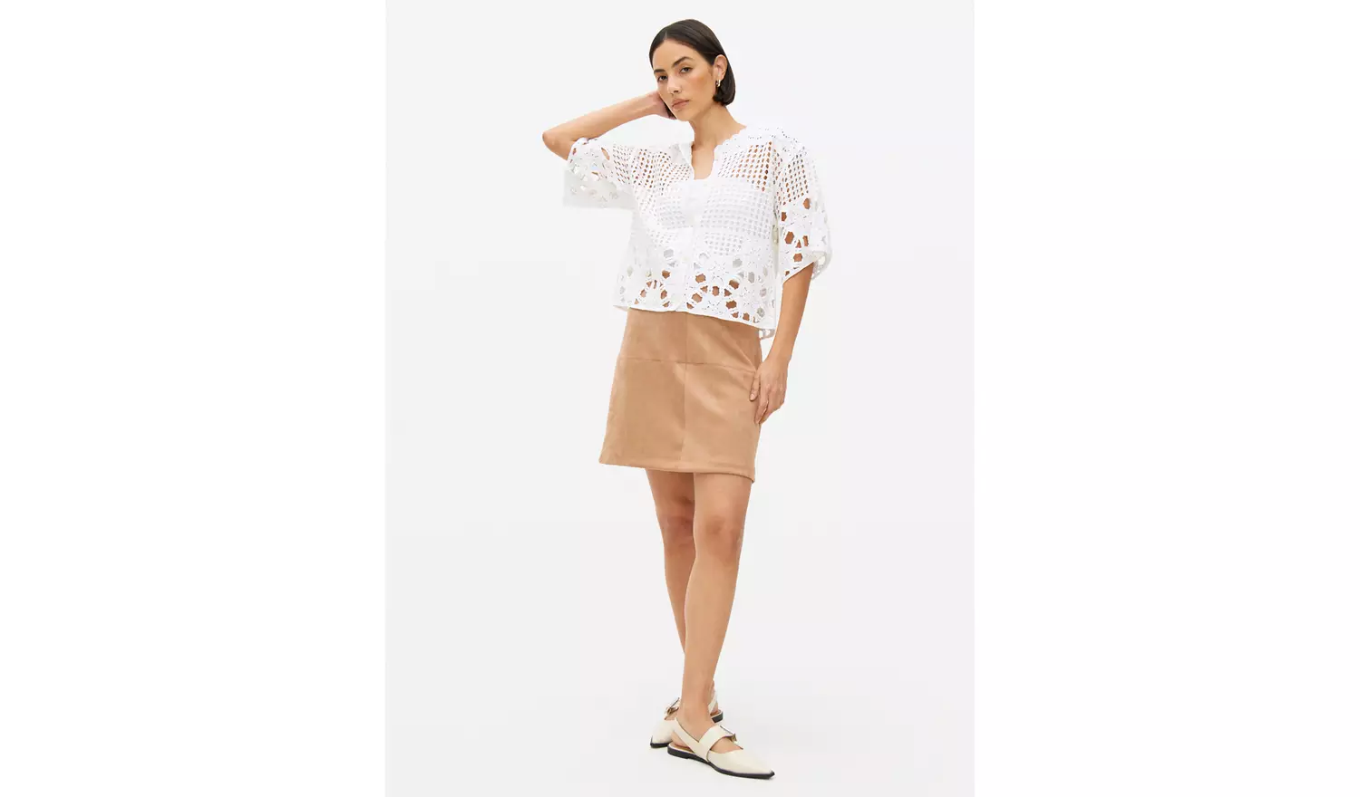 White Crochet Stitch Boxy Cardigan L