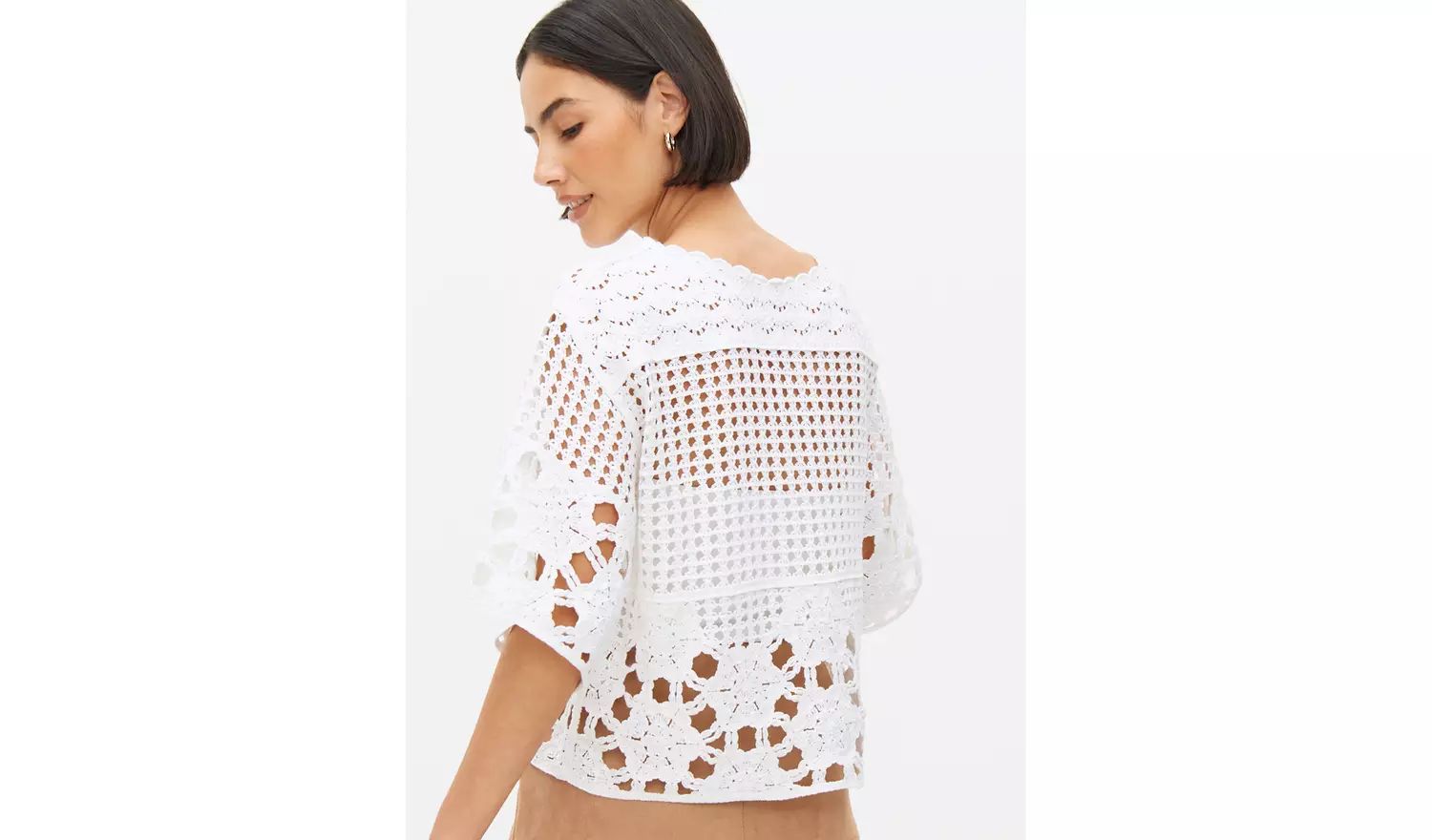White Crochet Stitch Boxy Cardigan M