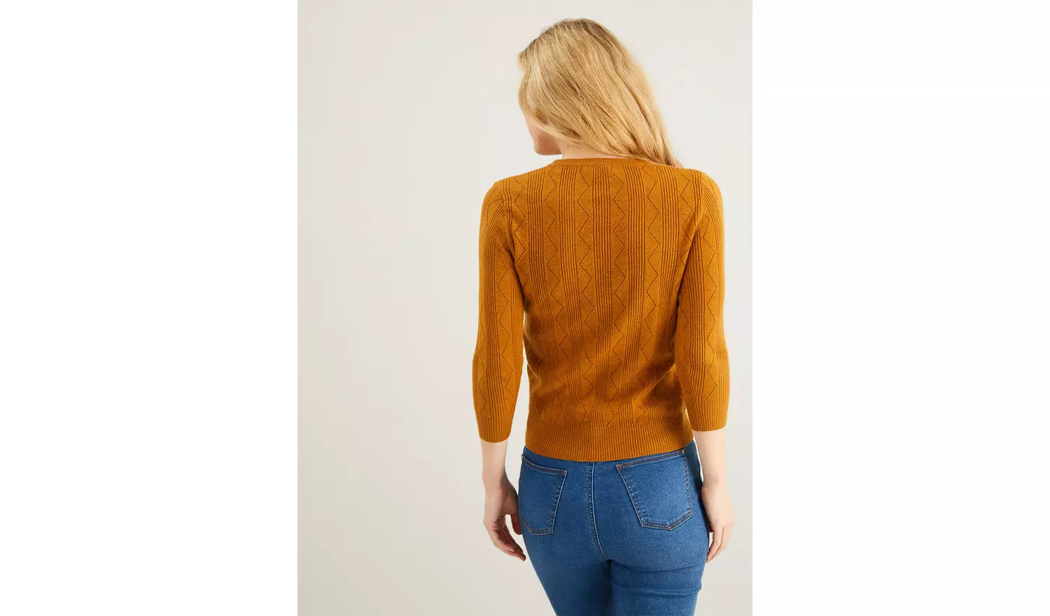 Tan Pointelle Fine Knit Jumper - 10