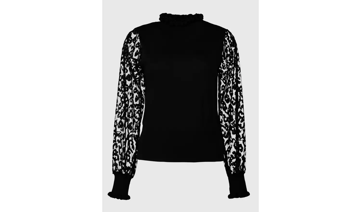 Black Flocked Animal Print Sheer Sleeve Jumper - 14