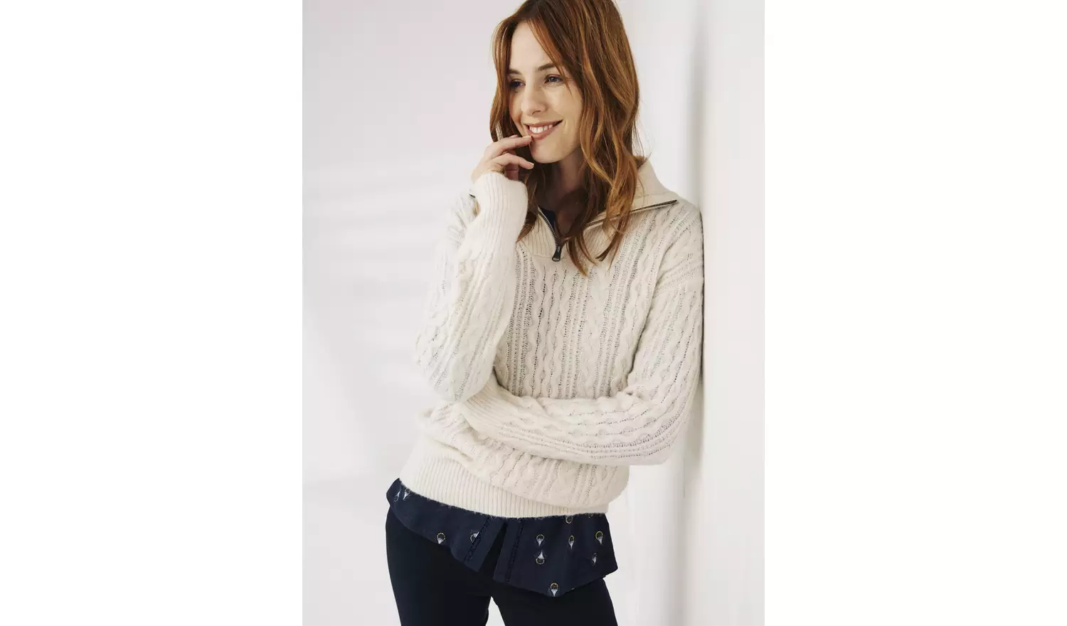 FATFACE Cream Heather Half Neck Jumper - 24