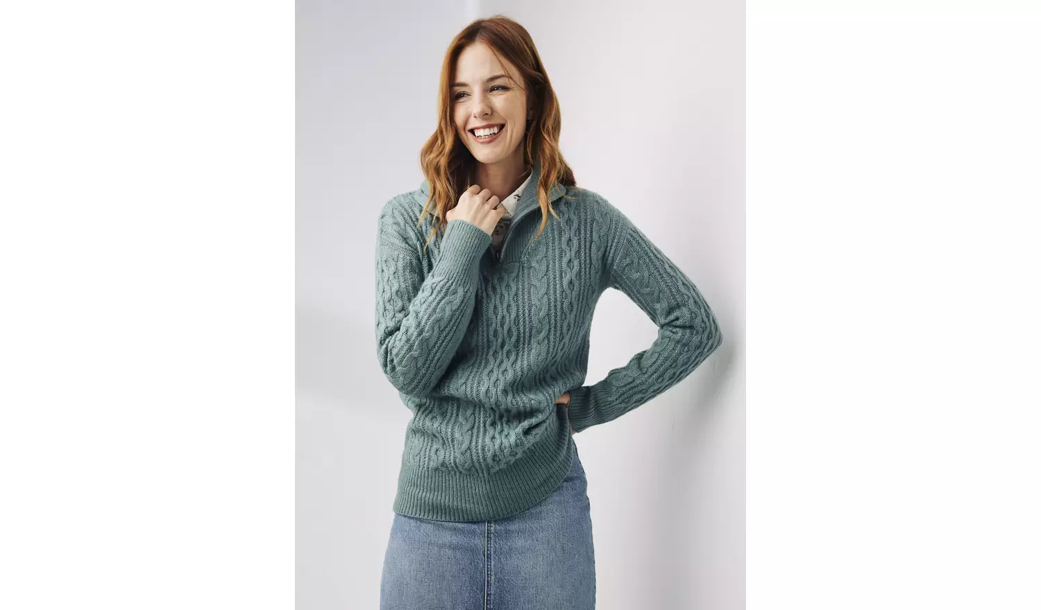 FATFACE Green Heather Half Neck Jumper - 24
