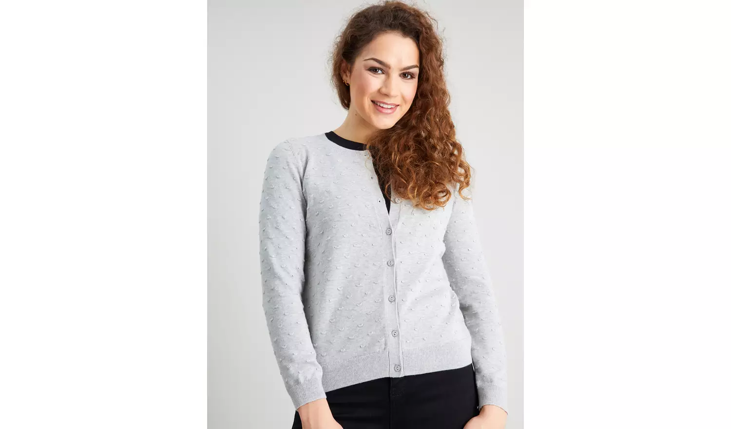 Grey Dotted Crew Neck Cardigan - 8