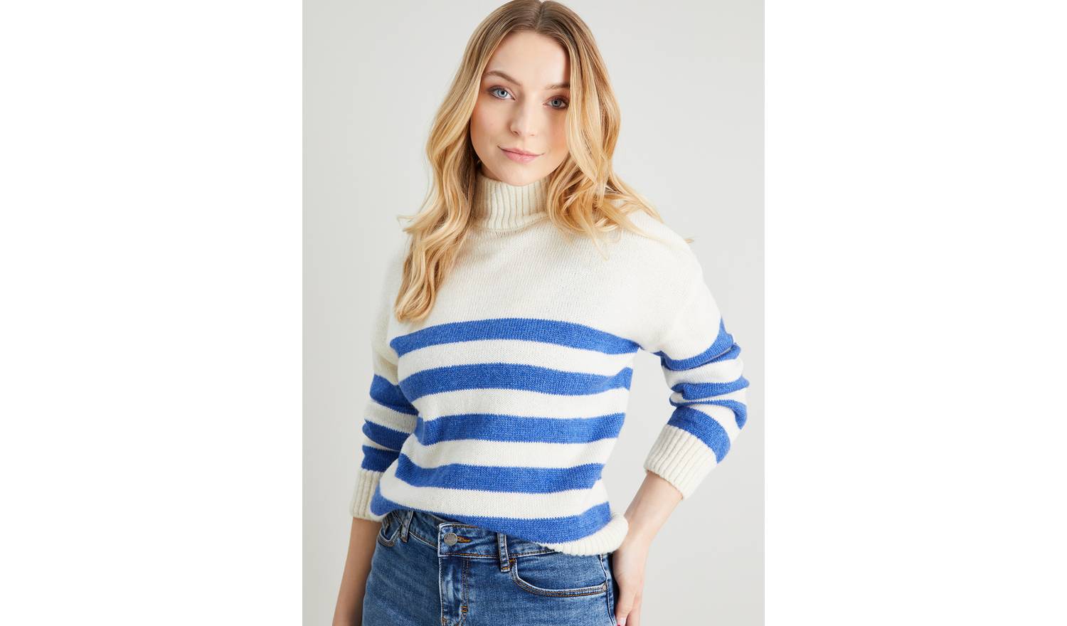 PETITE Blue Stripe Funnel Neck Jumper - 4