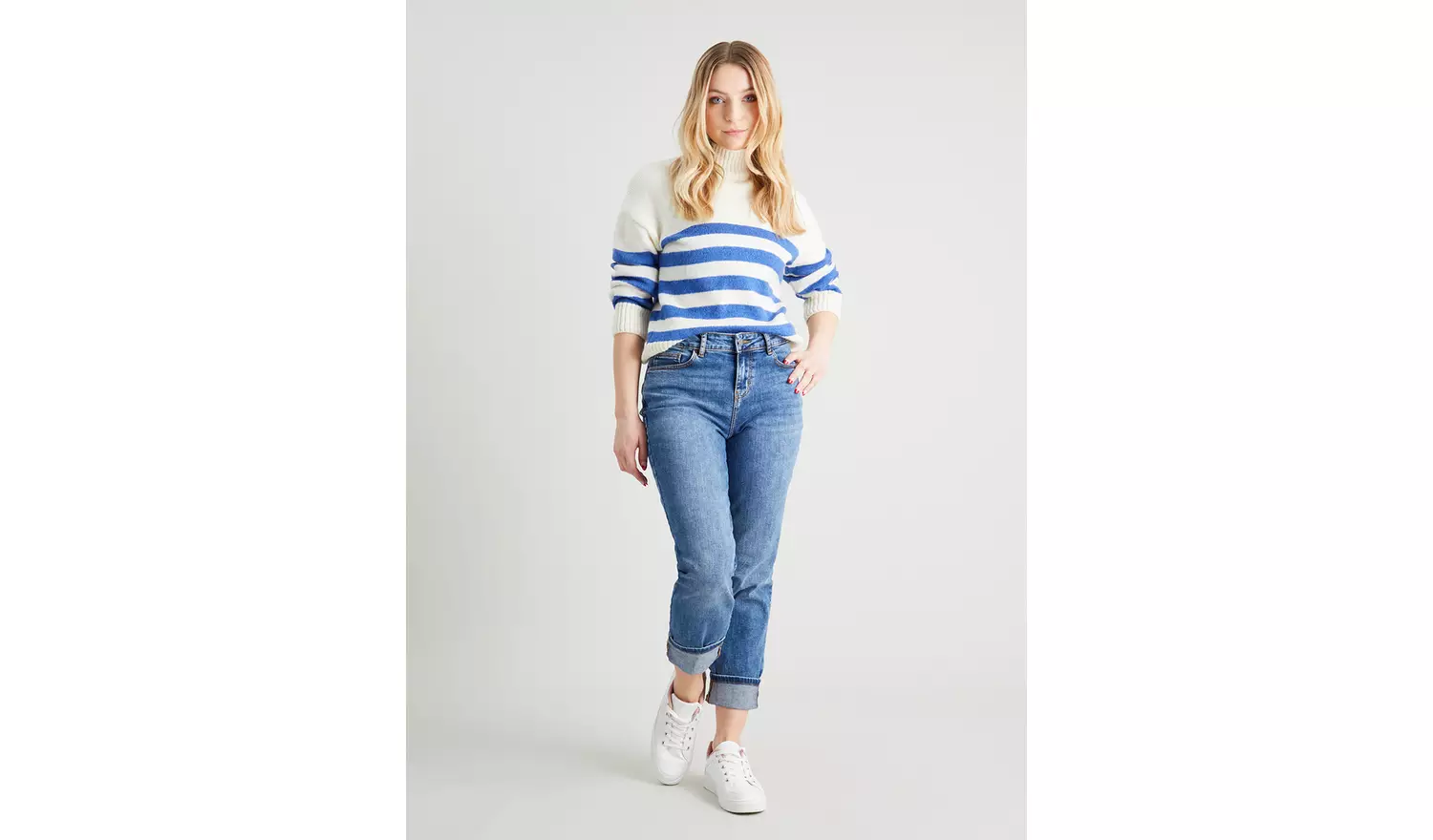 PETITE Blue Stripe Funnel Neck Jumper - 4