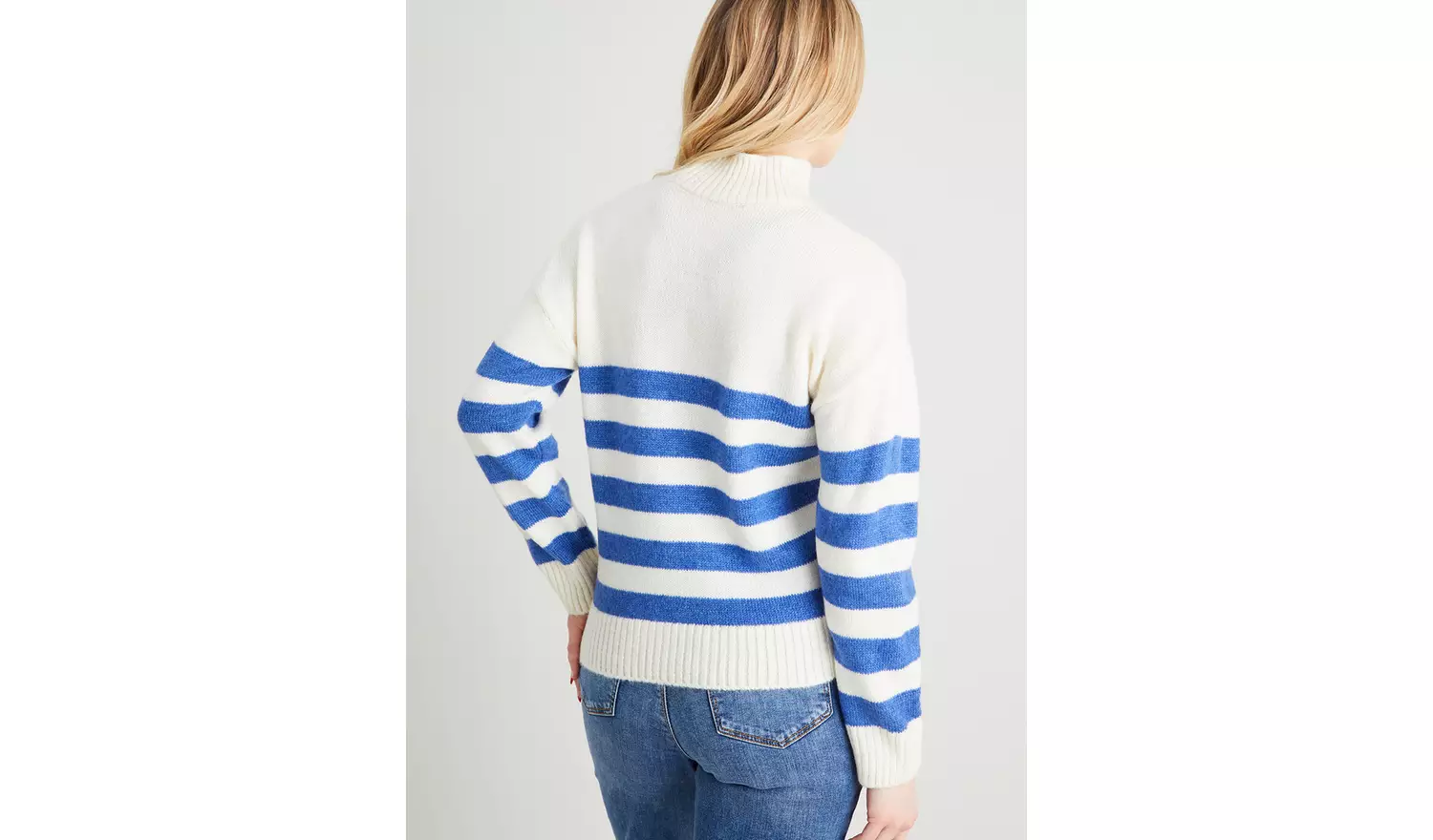PETITE Blue Stripe Funnel Neck Jumper - 4