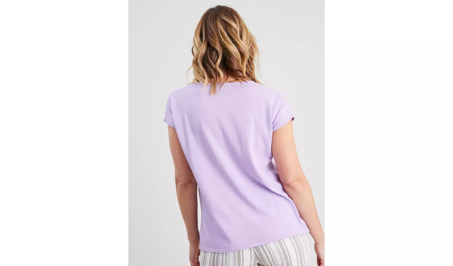 Lilac V-Neck T-Shirt With Linen - 14