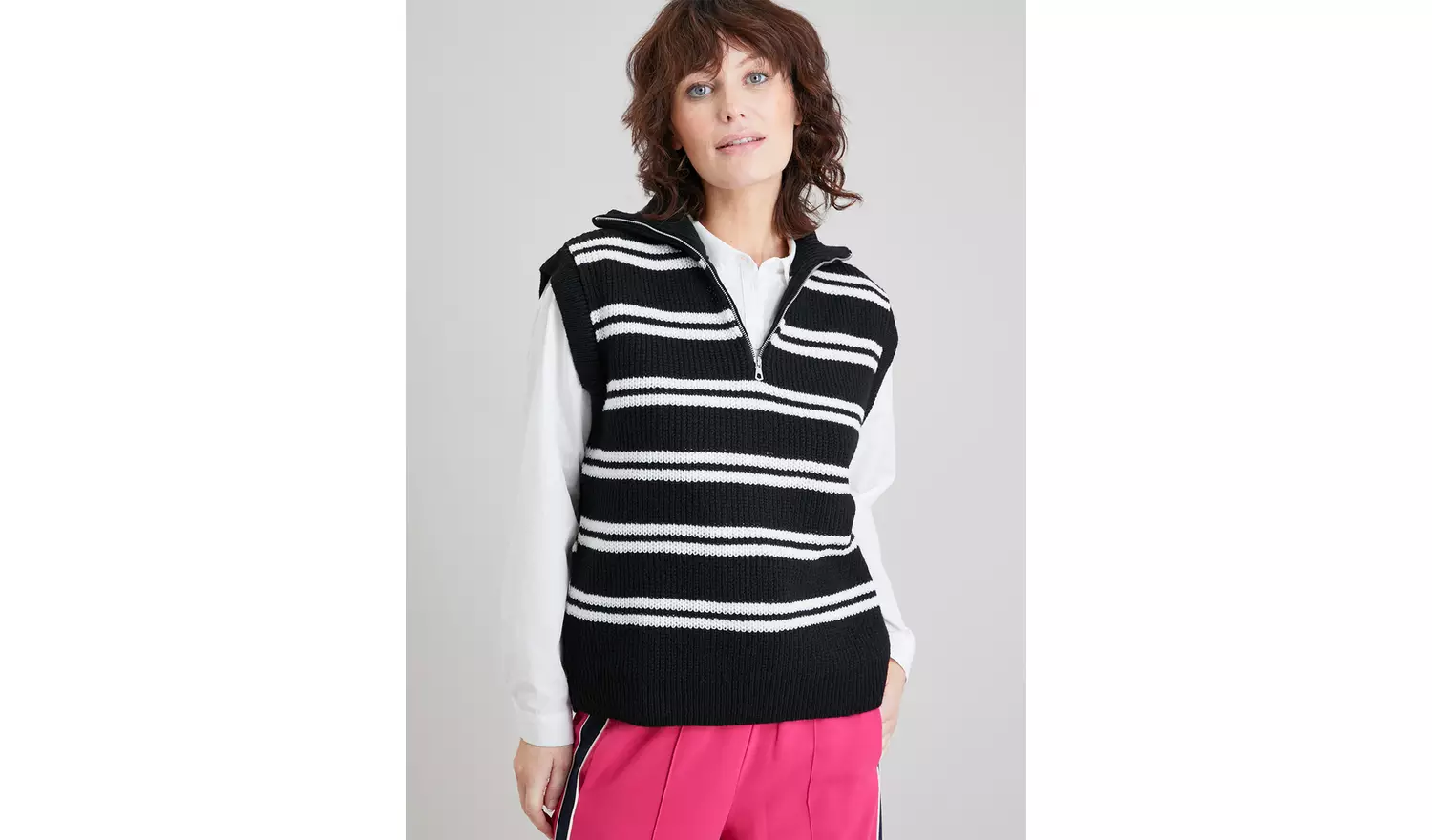 Mono Stripe Zip Neck Tank Top - 8