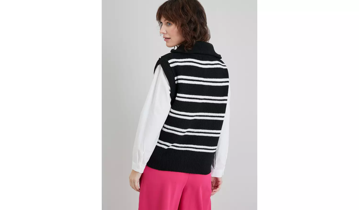 Mono Stripe Zip Neck Tank Top - 16