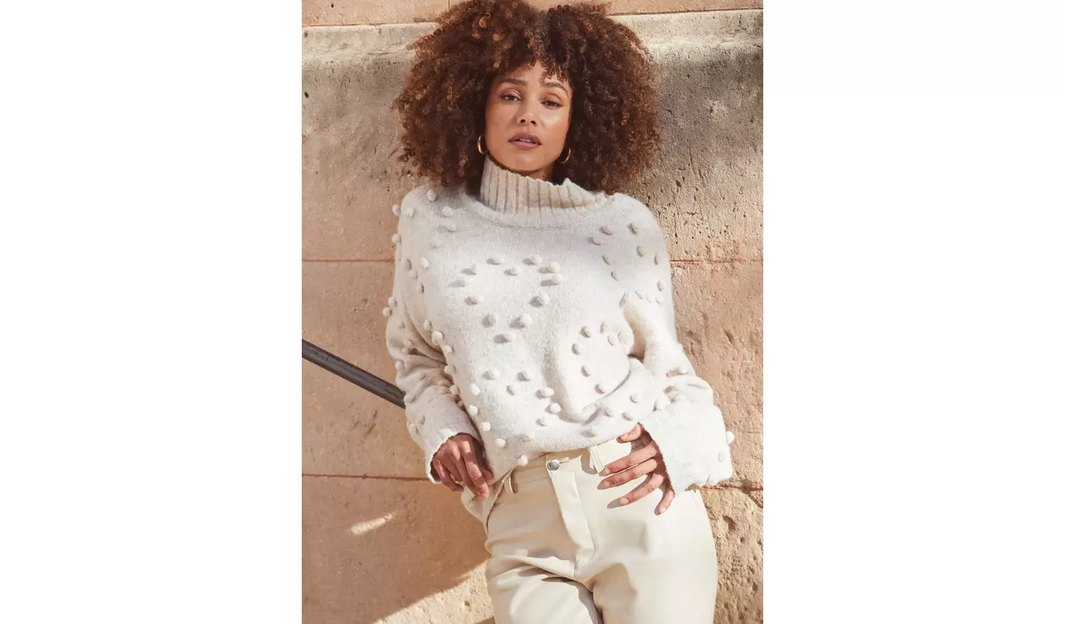 SOSANDAR Natural Lofty Pom Pom Heart Detail Jumper XS