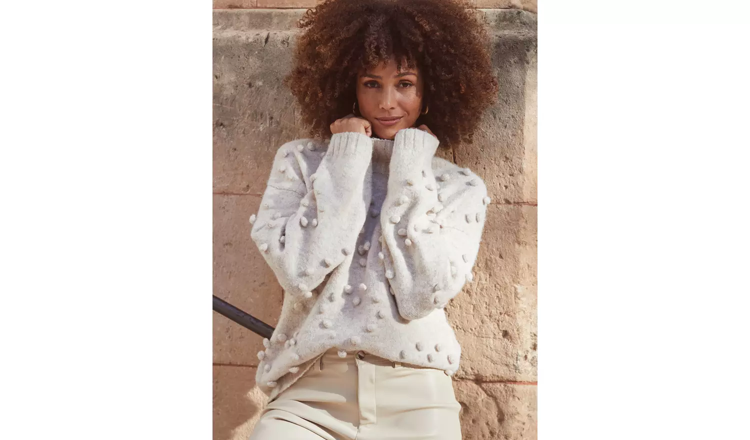 SOSANDAR Natural Lofty Pom Pom Heart Detail Jumper XS