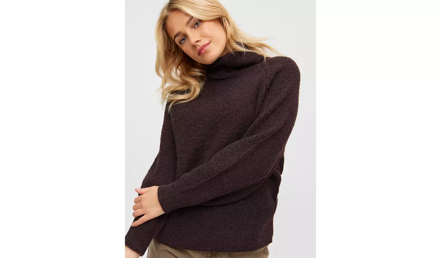 Brown Roll Neck Raglan Sleeve Knitted Jumper 10