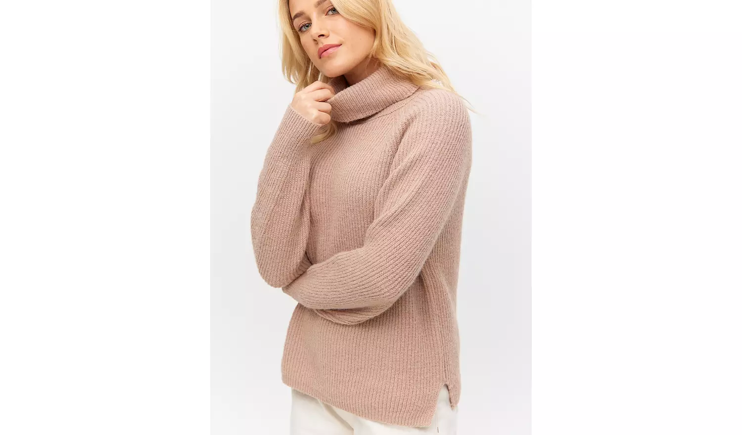 Tan Roll Neck Raglan Sleeve Knitted Jumper 18