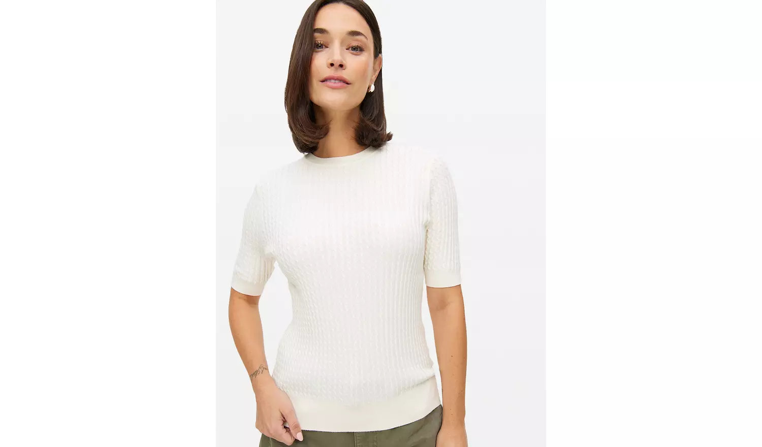 Cream Soft Touch Cable Knit T-Shirt 8
