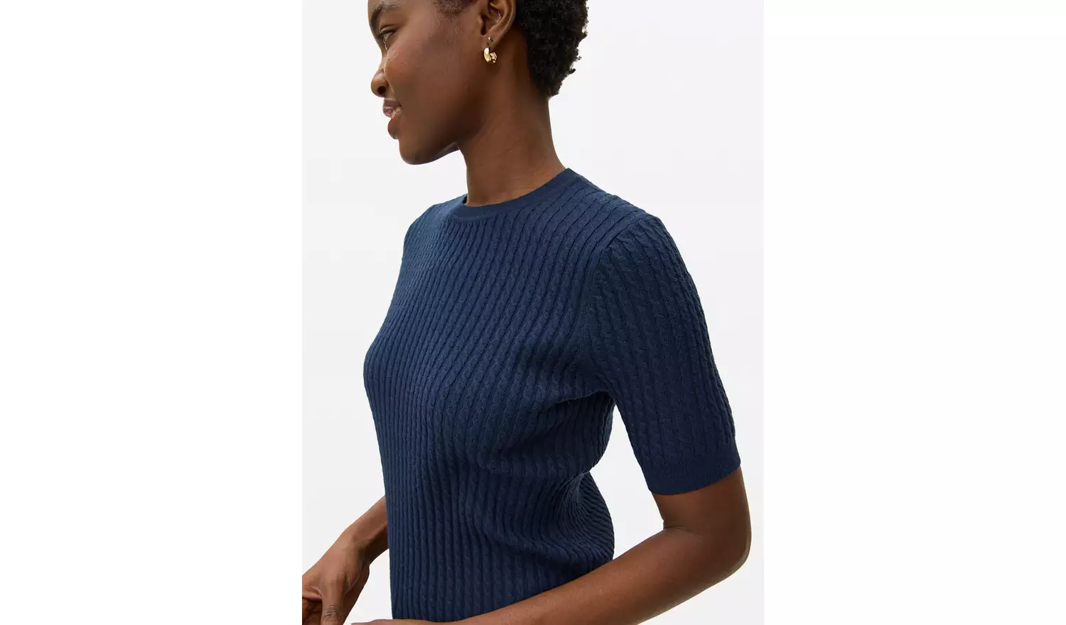 Navy Soft Touch Cable Knit T-Shirt 22