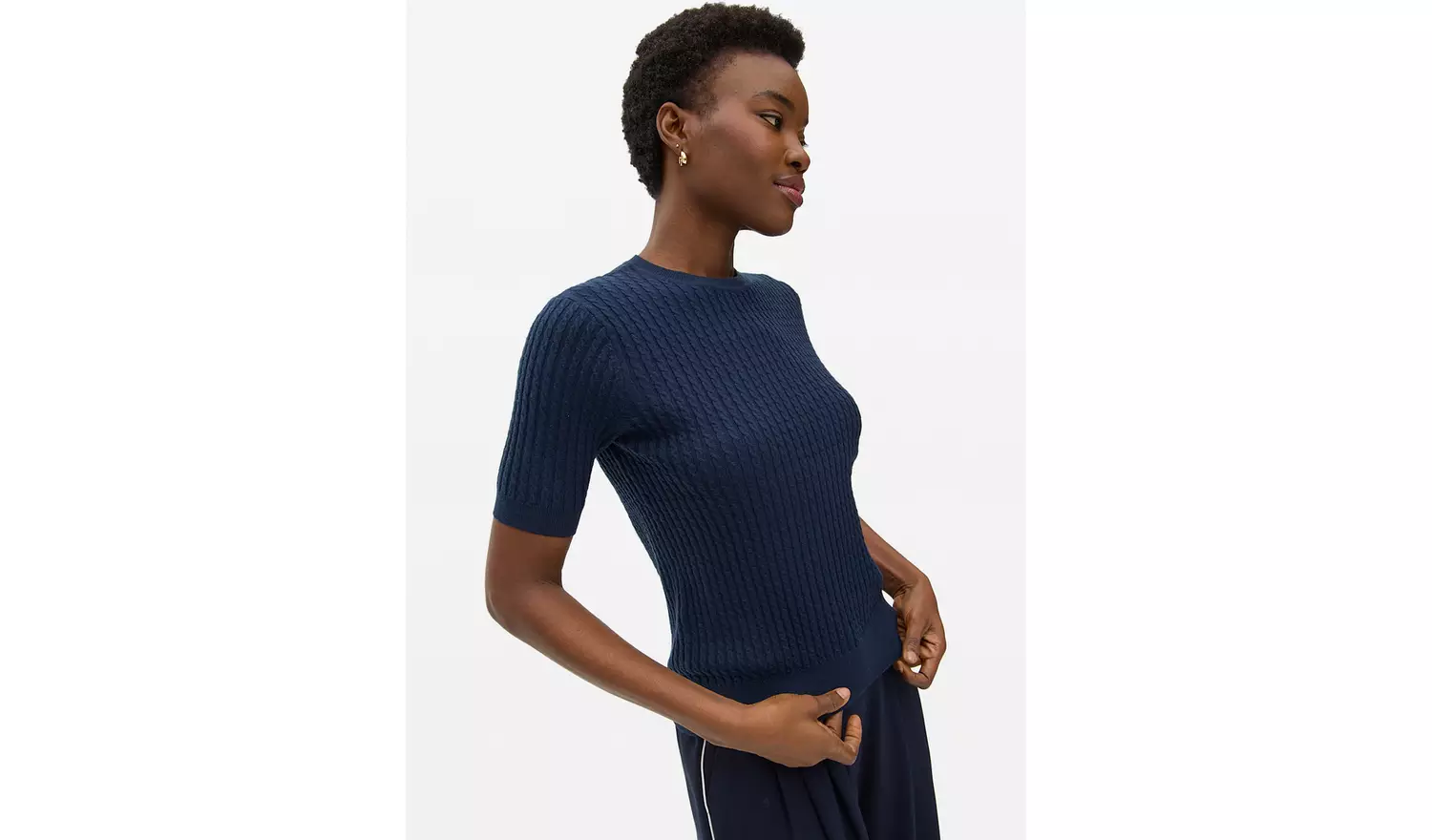 Navy Soft Touch Cable Knit T-Shirt 12