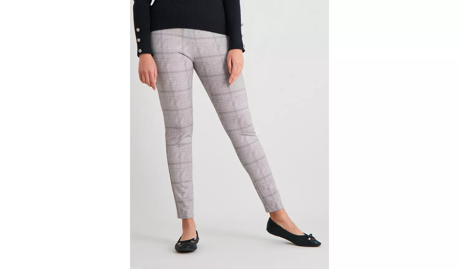 Grey Check Print Leggings - 18