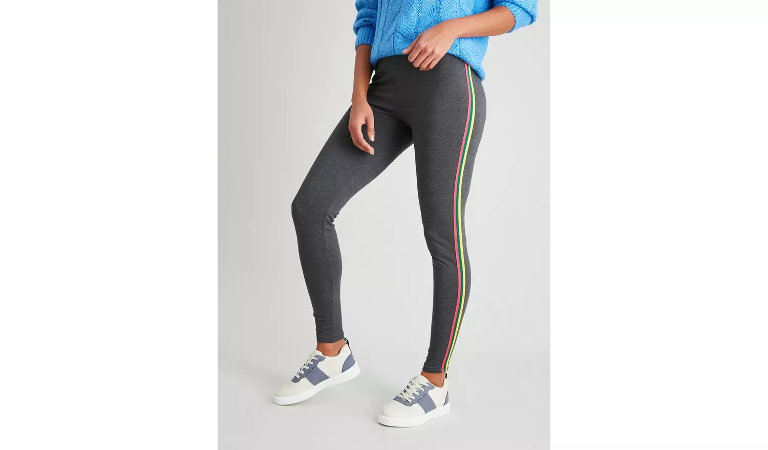 Grey Rainbow Side Stripe Leggings - 10
