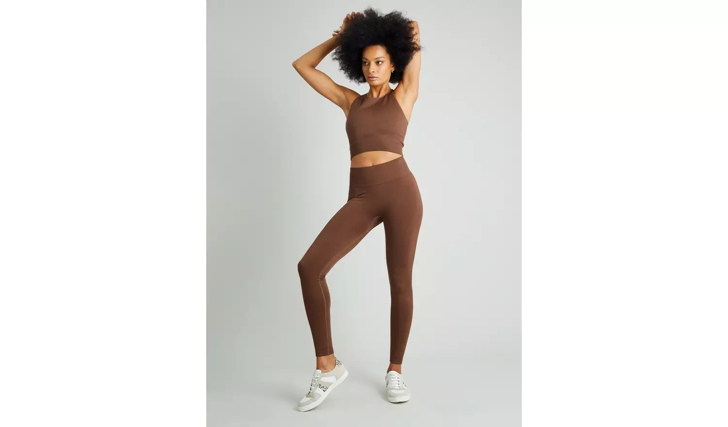Active Dark Brown Seamless Coord Leggings - L
